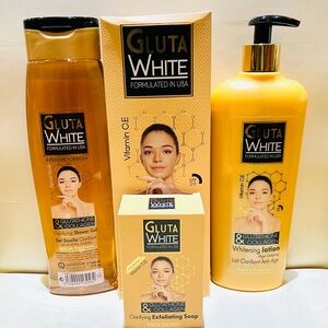 Gluta whitening lotions 500ml, body wash 500 ml, & body soap bar age defying